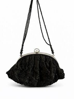La Regale Black Beaded Evening Bag Vintage 1950s Formal Handbag